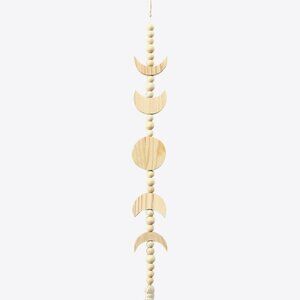 Moon Phases Wooden Tassel Wall Hanging- Natural Wood